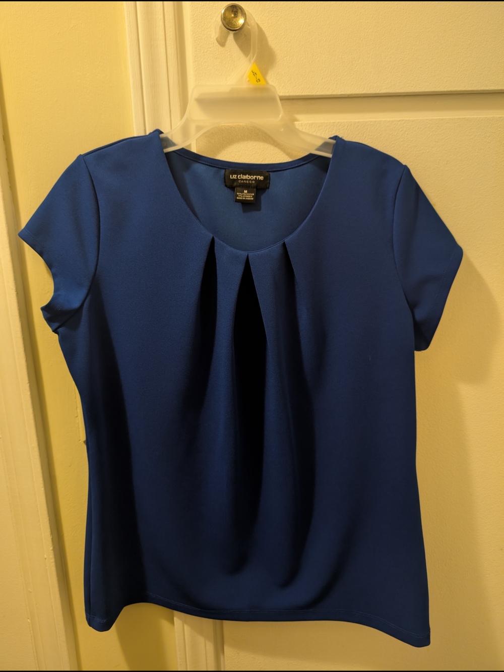 Liz Claiborne Blue Short Sleeve Pleated Front Blouse